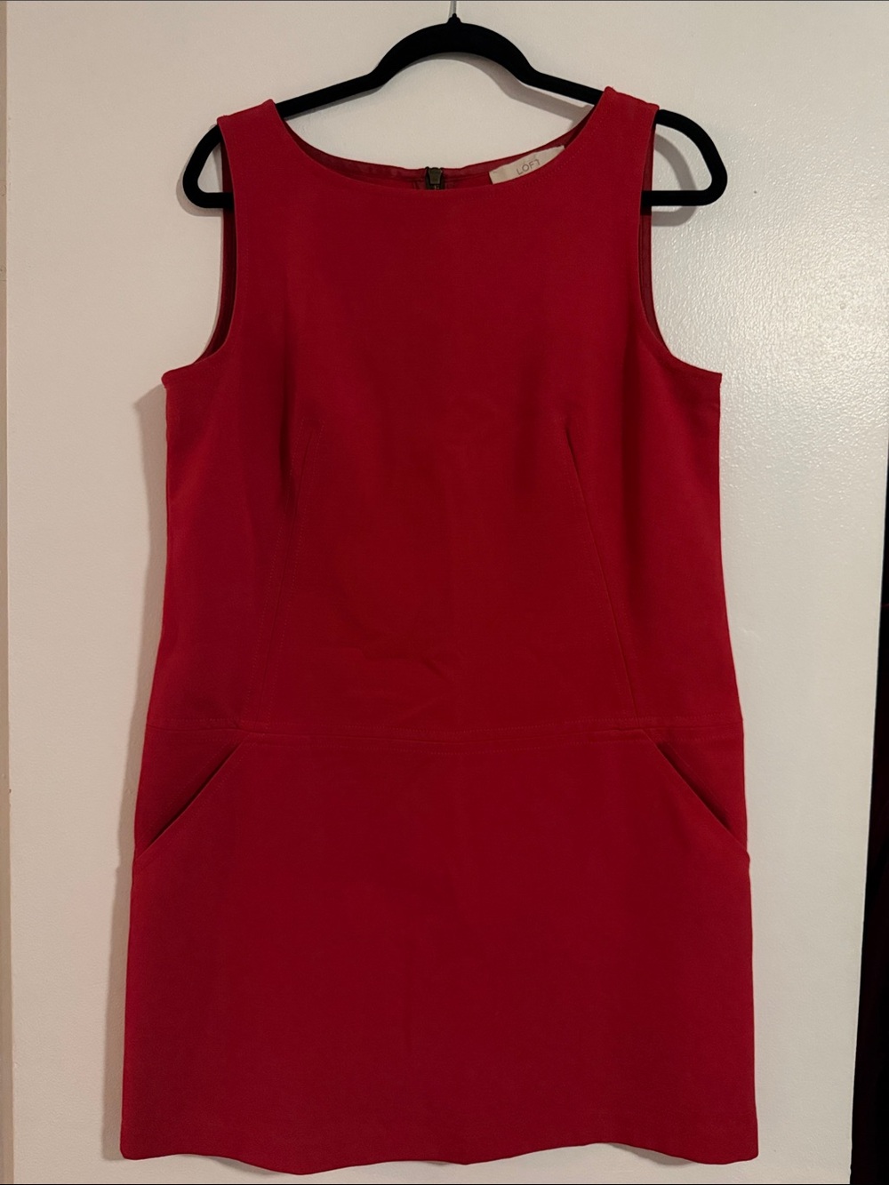 LOFT Red Sleeveless Shift Dress with Pockets